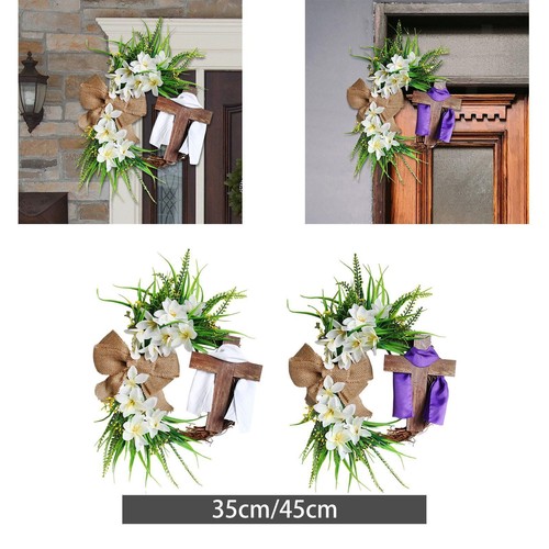 Couronne De Croix En Forme De Couronne En Forme De Porte De Porte De Porte De Porte 20 '' Signe Croisée Avec Des Fleurs De Lys Artificielles, Des Couronnes De Croix De