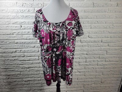 Cato Womens Top 22W 24W Plus Cap Sleeve Purple Floral Poly Blend Pleated Career