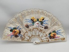 Vintage Spanish Hand Painted Hand Fan Folding Fan Plastic Floral Lace