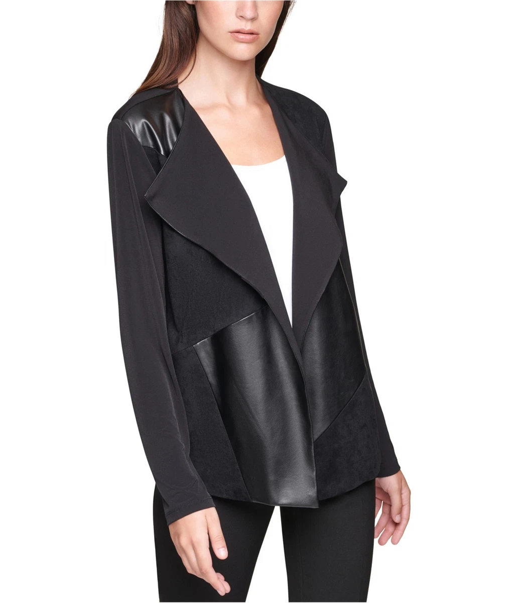Calvin Klein Womens Flyaway Faux Leather Jacket Black 0X eBay