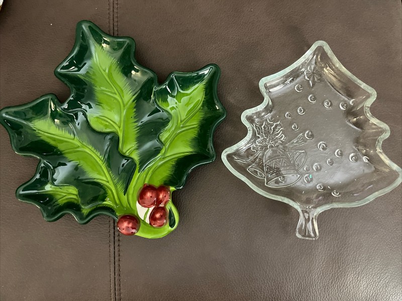 Vintage Trinket /Candy Dishes Holly and Christmas Tree