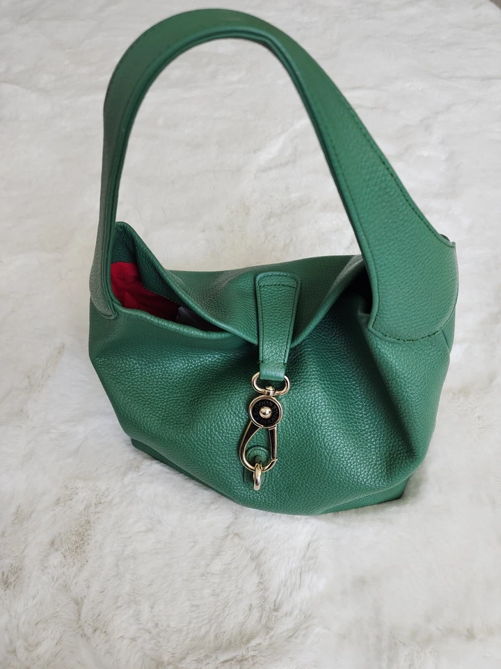 Dooney & Bourke Samba Logo Lock Sac Hobo Satchel Bag Emerald Green Leather Gold