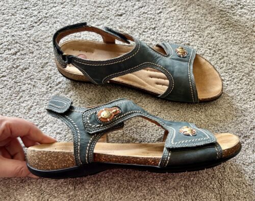 Clarks Women's Size 11 Ankle Strap Adjustable Sandals Blue Leather Open ...