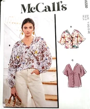 McCall's M8220 Misses Sz 4-6 to 12-14 V-Neck  Dolman Blouse Long or Short "EASY"