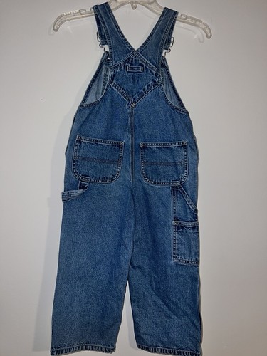 Vintage Gap Kids Size 4 Distressed Blue Denim Bib Overall 100% Cotton Wide Leg - Picture 2 of 14