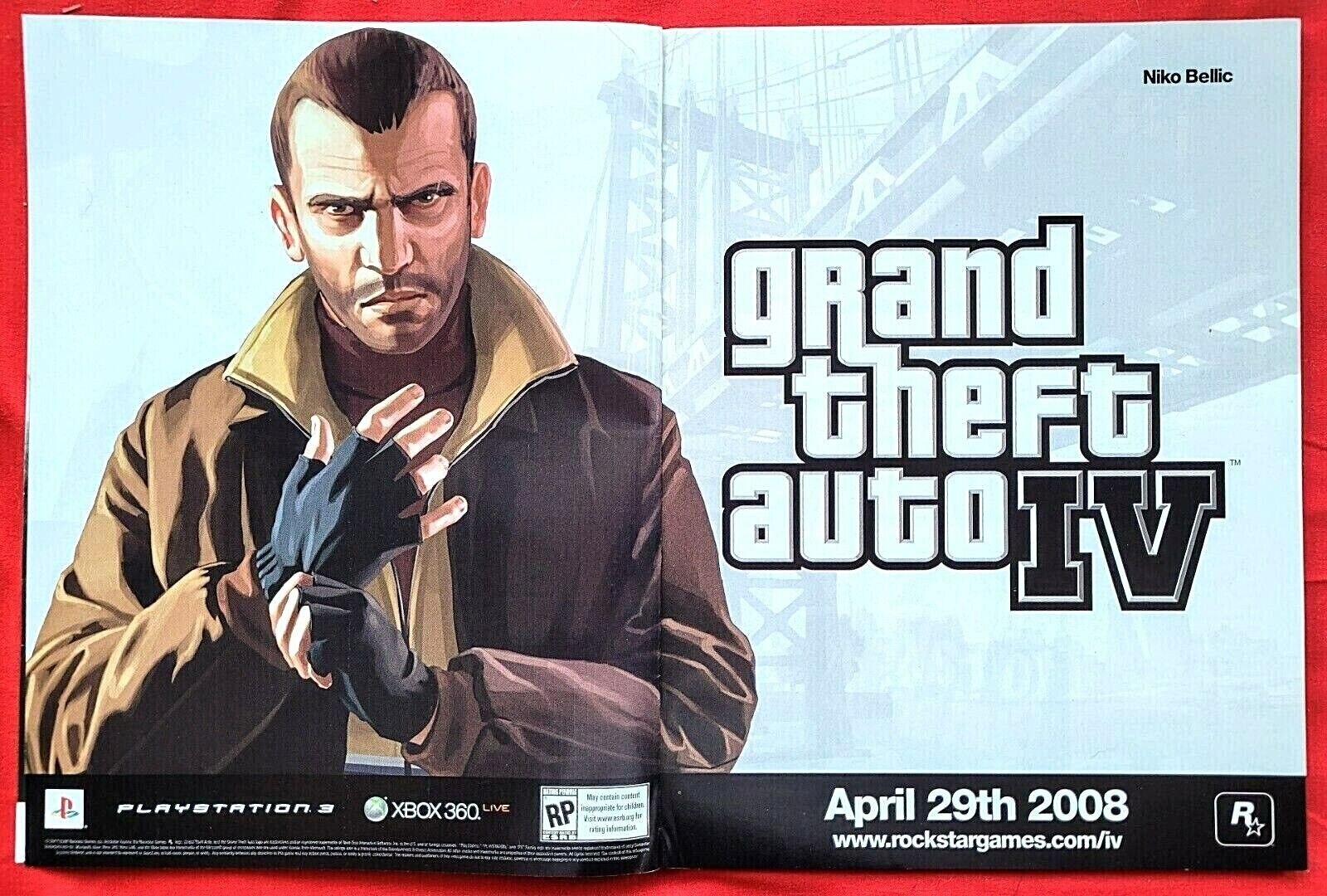 RARE! 2008 GRAND THEFT AUTO IV Niko Bellic PC Xbox PS3 Game = 2pg Promo  PRINT AD