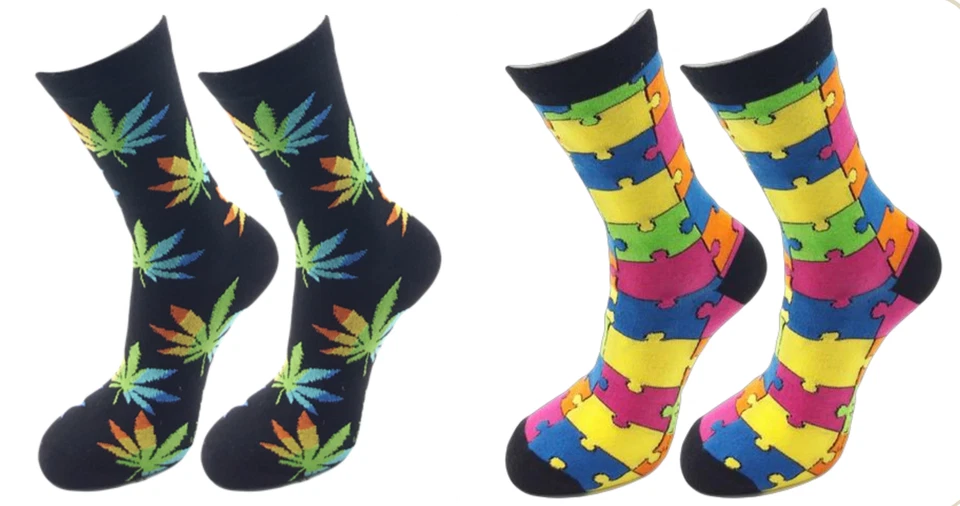 MIT MARKE Bunte Damen und Herren Baumwollsocken, Hanf- und Puzzlemuster/Naht handgekettel