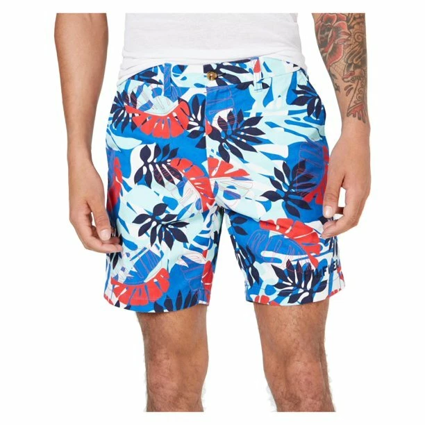 NWT Tommy Hilfiger Mens Marcus 7" Khaki, Chino Shorts HAWAIIAN FLORAL 38