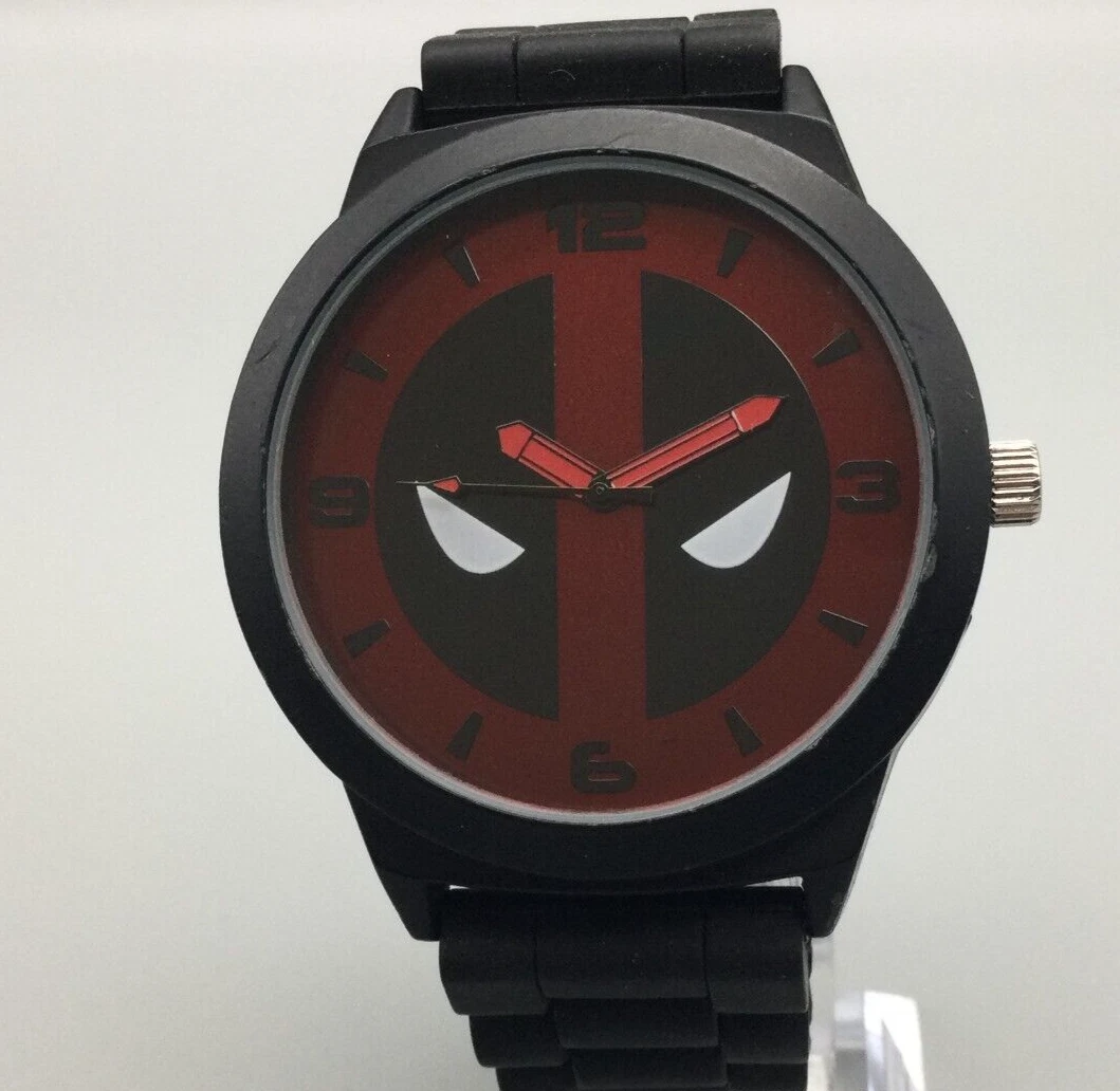 Marvel Deadpool Watch Men Red Black Logo Dial 45mm Silicone Band New Battery a2