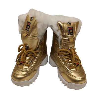 FILA Girls Disruptor GOLD Shearling Fur Lined Winter Fold  display picture 3