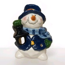 Christmas Snowman Cobalt Blue Lantern Tealight Candle Burner Unique Ornament