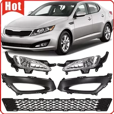 5PCS Lower Grille +Fog Lights Lamps Bezels w/Bulbs Fit 2011 2012 2013 Kia Optima