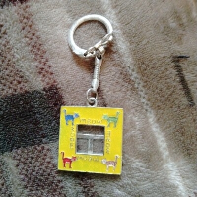 cat meow picture frame key chain Yellow 