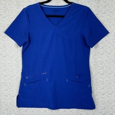 SCRUBSTAR Scrub Top Women XS Electric Blue Uniform V Neck 3 Pocket Stretch WM841