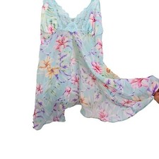 Cinema Etoile Vintage 2 Pc Nightie Sz M Lt BLUE Pastel Tropical Floral Romantic