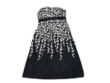 Ann Taylor LOFT Strapless Summer Dress Black White Vine Floral Fit Flare 8