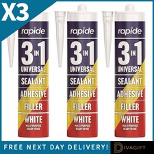 3 x WHITE UNIVERSAL SEALANT 3 IN 1 STICK ADHESIVE FRAME CRACK FILLER 260ML NEW