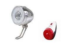 Retro Scheinwerfer LED chrom + Retro Batterie Schutzblech Rücklicht