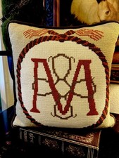 Vintage Needlepoint Pillow-Initial  M  Brown/...