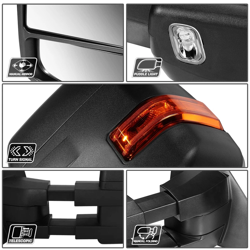 PAIR MANUAL+AMBER LED SIGNAL REAR VIEW TOWING MIRROR FOR 2004-2014 FORD F150 Foto 2 de 4