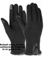 Womens/Girls Smartphone Touch Screen Cotton/Fleece Warm Winter Glove w/Fur Black
