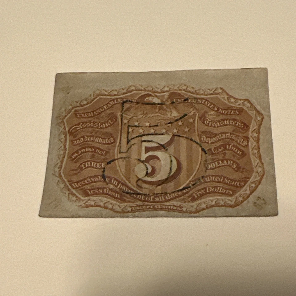 5 Cent Fractional Currency Error Reverse Misaligned Printing AU Condition. - Image 2 of 2