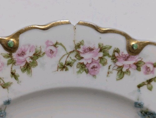 6 Theodore Haviland Luncheon/Bread & Butter Plate - Pink Roses Schleiger 877B - Picture 7 of 9