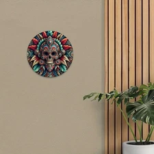 8x8" Aztec Skull Aluminum Art - Mexican Style Decor