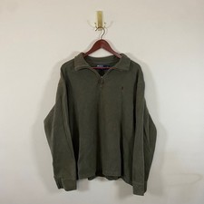 Polo Ralph Lauren Mens Olive Green Quarter Zip Ribbed Pullover Sweater XL Cotton
