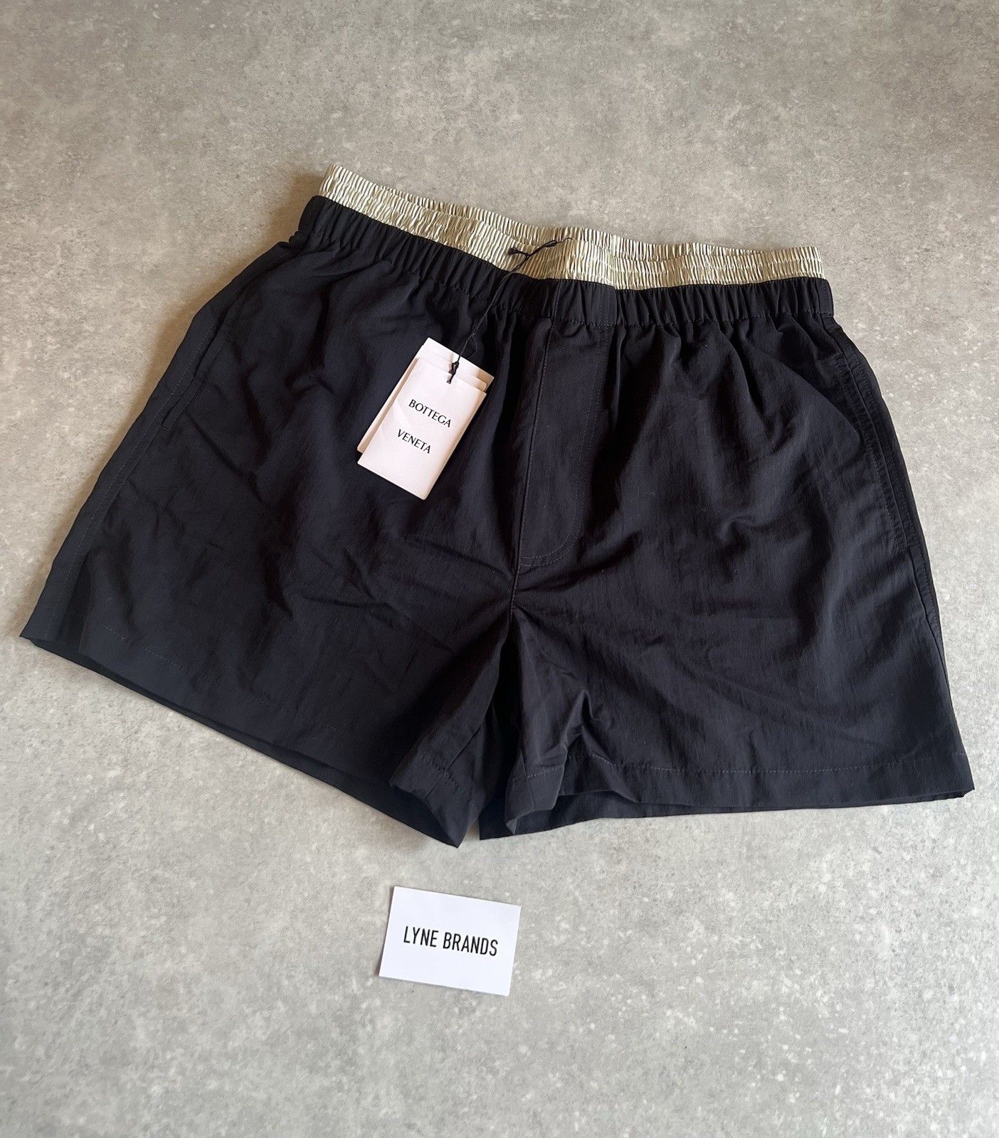 BOTTEGA VENETA Black Tech Double Layer Swim Shorts - Size Large - RRP £500