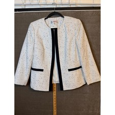 Kasper Womens White Black Tweed Metallic Open Front Blazer Jacket Size 6