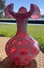 Vintage Fenton Cranberry Opalescent Coin Dot 8 Inch Vase