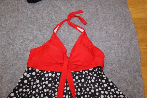 TANKINI OBERTEIL TOP GRÖSSE 48 - 50 ROT SCHWARZ WEISS GEPUNKTET AUS NETZSTOFF - Picture 2 of 3