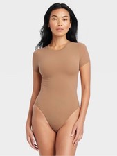Auden Luxury Collection Brown Bodysuit XL 4-Way Stretch Short Sleeve Soft nwt