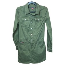 Tommy Hilfiger Green Shirt Dress Utility Button Front Womens Size XS
