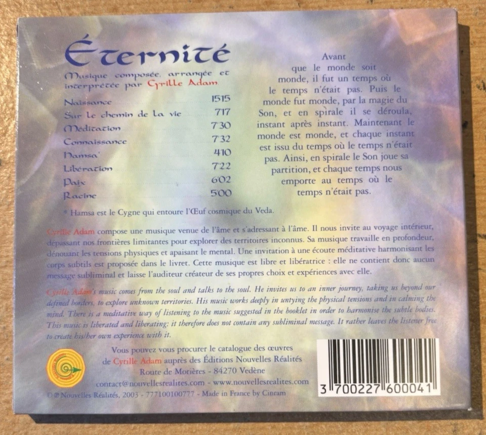 CYRILLE ADAM * ETERNITE * RARE FRENCH CD ALBUM (2003) VERY GOOD CONDITION - Image 2 of 4