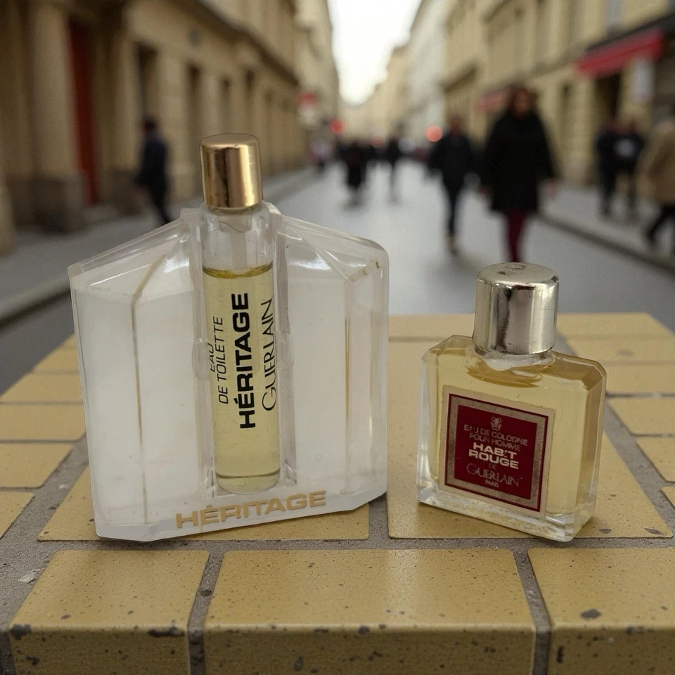 MINI Vintage HABIT ROUGE Guerlain EDC 4 ml y MINI Vintage HERITAGE EDT 2 ml Vial Foto 3 de 4