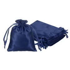 6Pcs 7.9" x 5.9" Satin Drawstring Favor Bags Satin Gift Bag, Dark Blue
