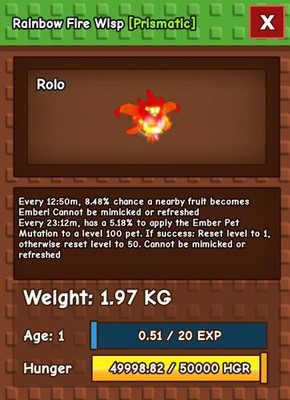  RAINBOW HATCHED FIRE WISP GROW A GARDEN - CHEAP!  