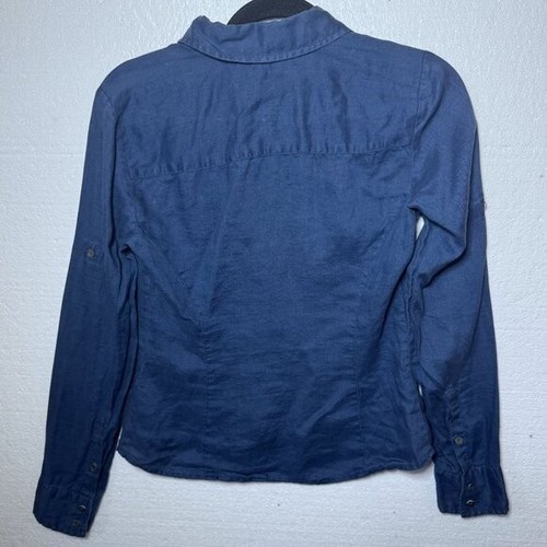 Tommy Hilfiger Size Small Blue 100% Linen Button Up Shirt Long Sleeve Blouse Top - Picture 4 of 10