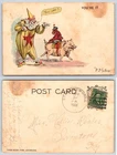 Circus Clown Dressed Monkey Riding Pig Artist Signed P D Sullivan Postcard AN321