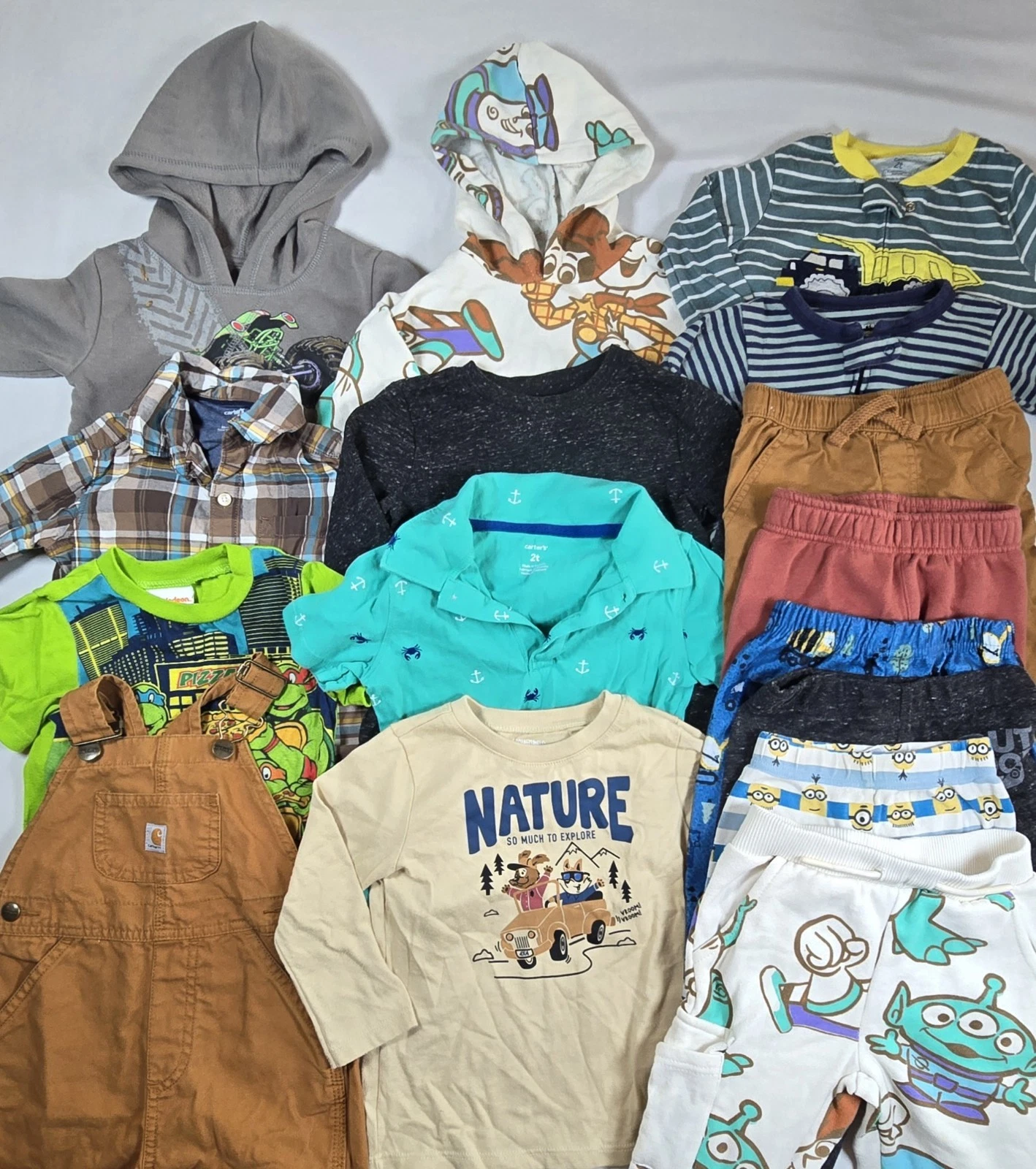 16 Lot Bundle Baby Toddler Boy Clothes Outfit Shirts Hoodie Pants : 2T