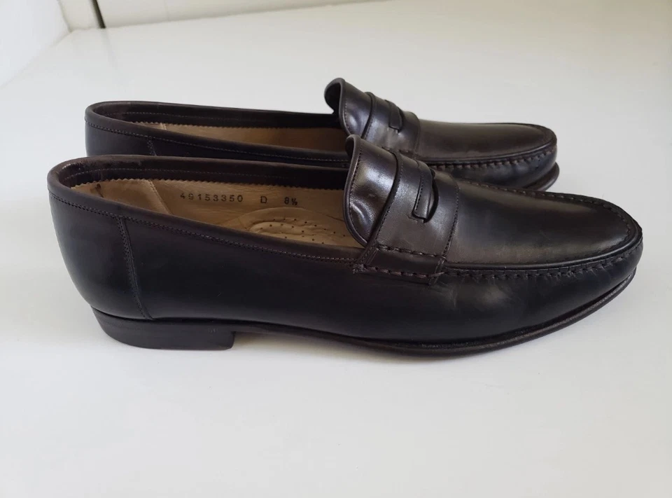 Santoni Leather Slip On Cushioned Brown Penny Loafer Dress Shoes Size 8.5 D - Image 2 of 4