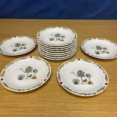 12 Thomson Pottery Birdhouse 6 3/8  Bread Plates