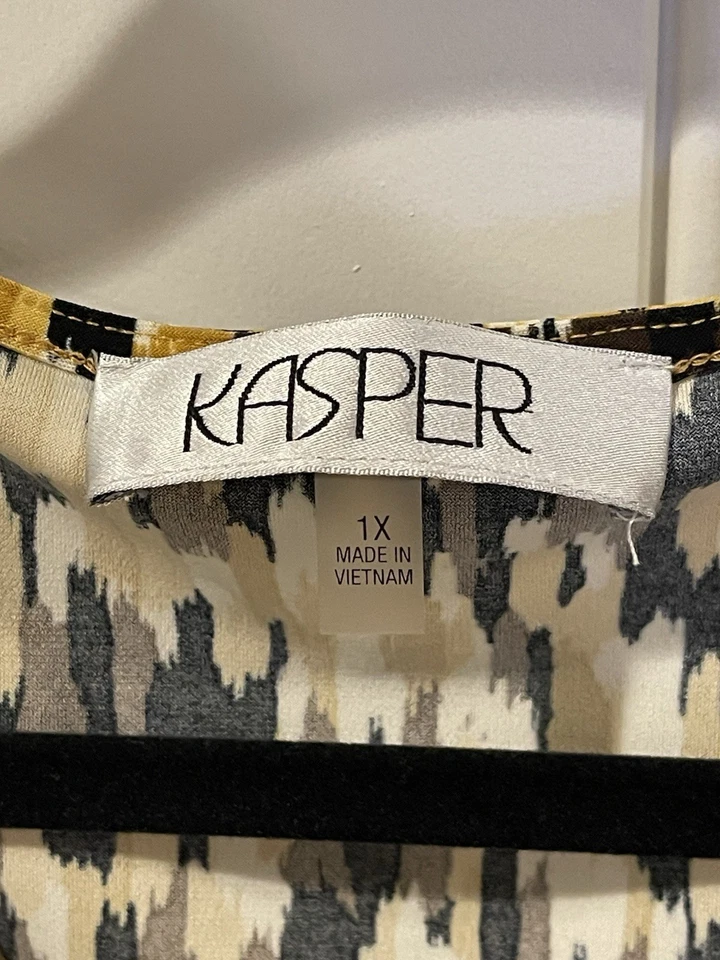 Camiseta sin mangas Kasper 1X marrón amarillo abstracto sin mangas cuello redondo elástica Foto 2 de 4