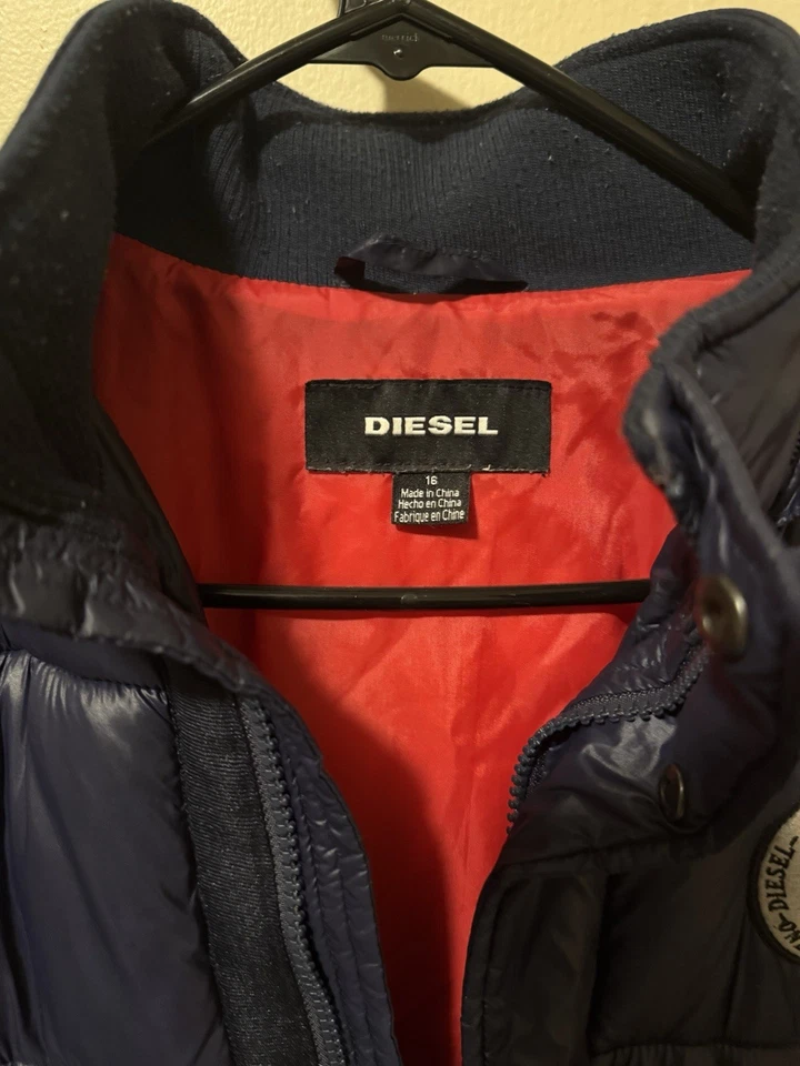 Chaqueta acolchada con capucha Diesel Boys XL 16 The Brave Sherpa azul rojo Foto 3 de 4