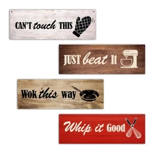 4 Pieces Kitchen Wall Art Set, Rustic Wood Sign Decor, 4 x 12 inches Vintage