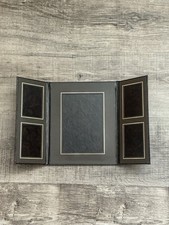 Vintage Tri-fold Portfolio 8 Photo Display Marbled Brown Leather Look Album