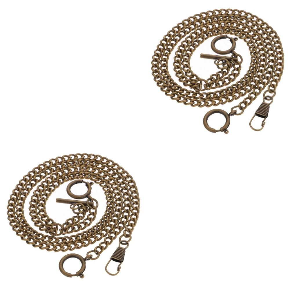 Vintage Bronze Pocket Watch Chain for Men - 2 PCS Set
