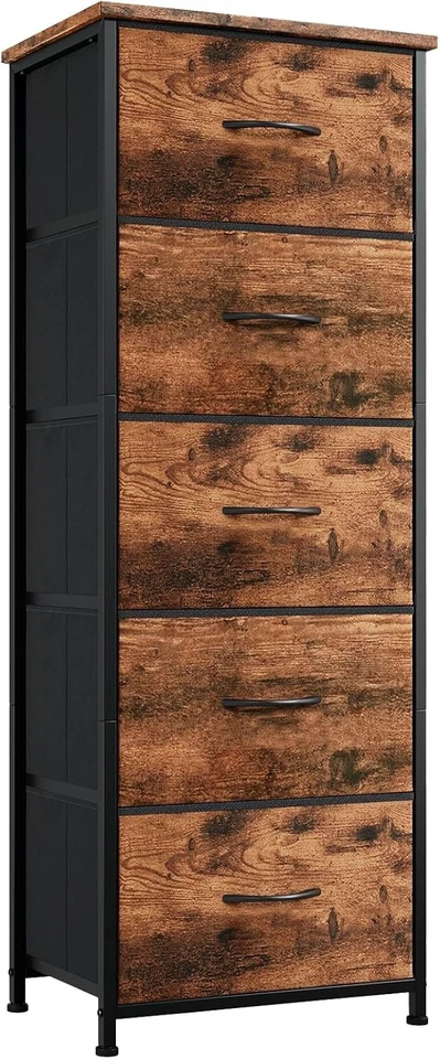 Modern Tall Dresser with 5 Drawers in Wood Grain - Eco-Friendly Storage Solution - Imagem 3 de 4